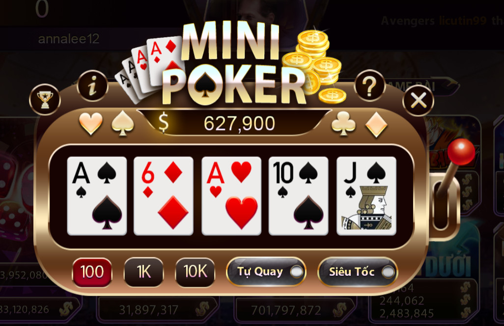 Các liên kết trong game mini poker tại Gemwin