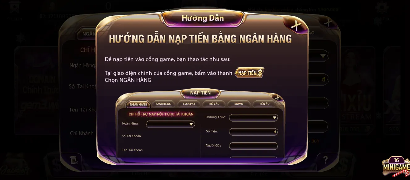 Hướng dẫn nạp tiền ngân hàng cho game thủ Gemwin